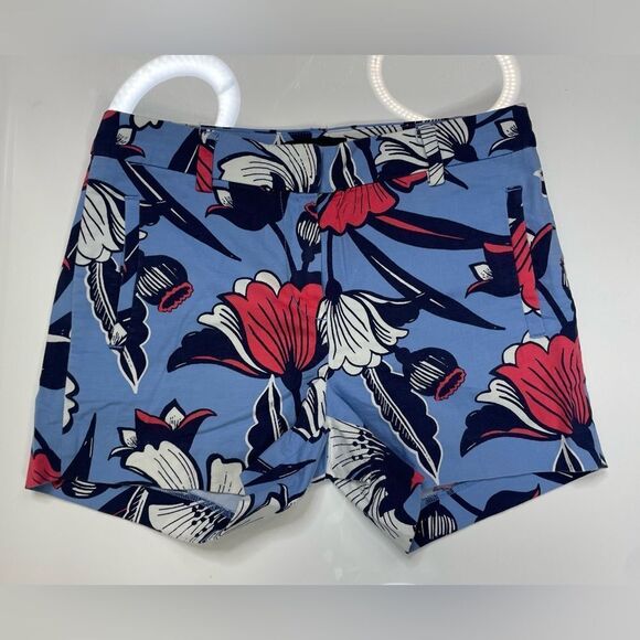 J Crew All Over Floral Print Chino Shorts Women Size 2 Blue Multicolor E7409 - Picture 1 of 6